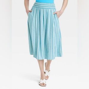 NWT Midi A-line Linen Blend Skirt XS Blue Stripe * A New Day * Target Sold Out